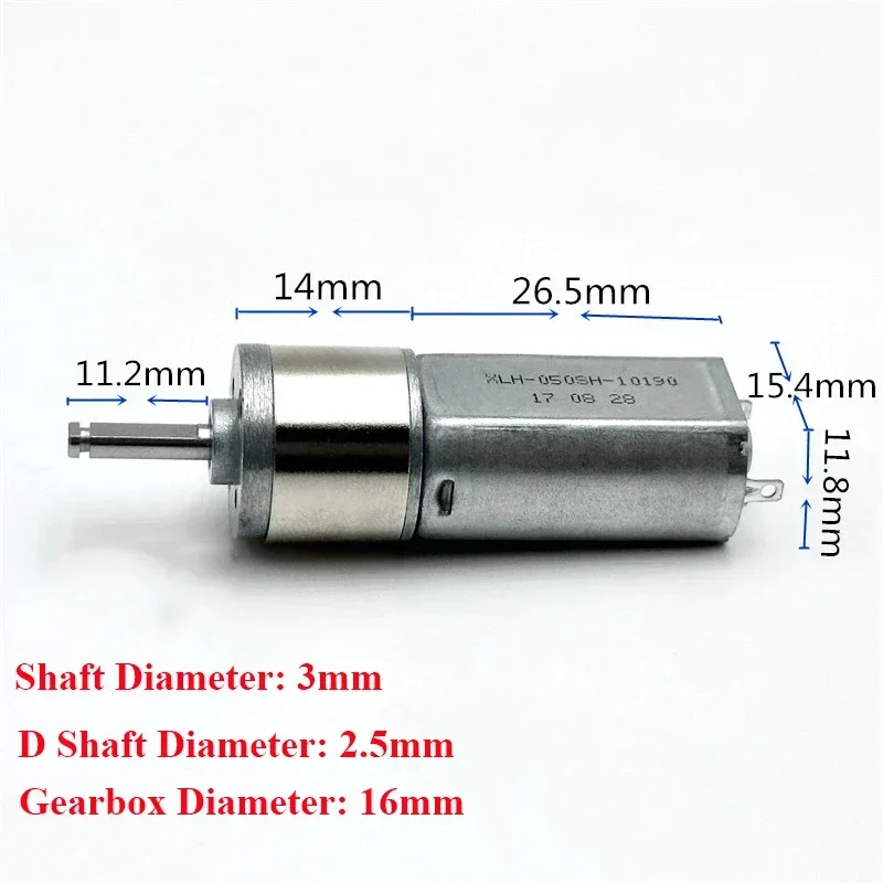 16GA-050 DC 3V-7.4V 130RPM Slow Speed Micro 050 Gear Motor Mini 16mm Metal Gearbox Reduction Motor Large Torque Robot Smart Car