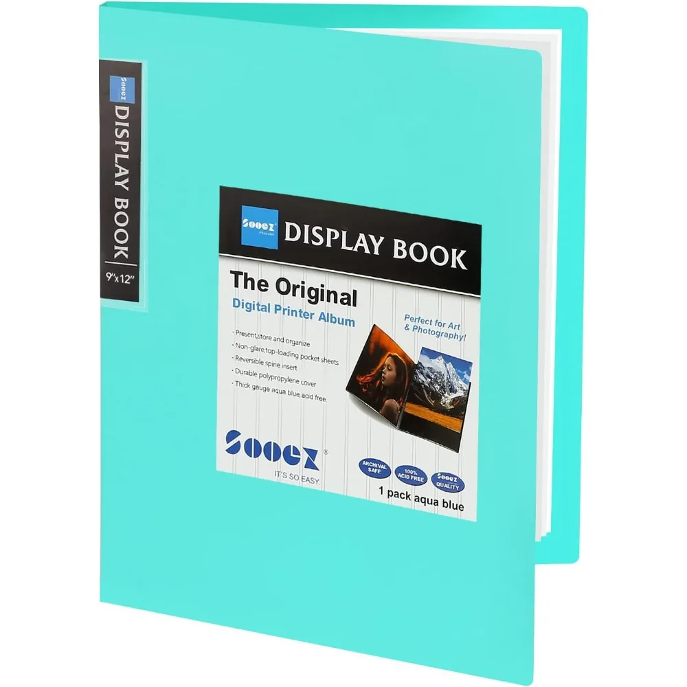 

30-Pocket Binder with Plastic Sleeves 9x12 (Aqua), Heavy Duty Art Portfolio Folder with Clear Sheet Protectors, Display 60 Page