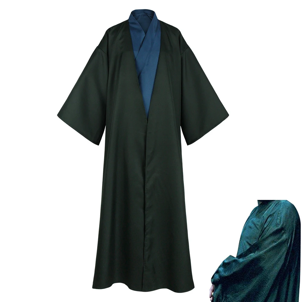 Adult Lord Voldemort Movie Cosplay Costume Halloween Cloak Long Dark Green Party Robe Cape School Uniform Outfit for Men Male