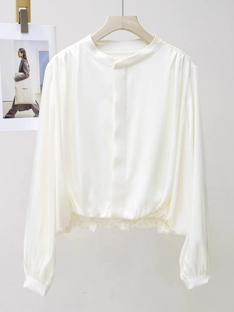 

Ele Long Sve ацетатный атласный топ, свободный, с одной пуговицей, модный, повседневный, женский шелковый топ для похудения, одежда для поездок на работу