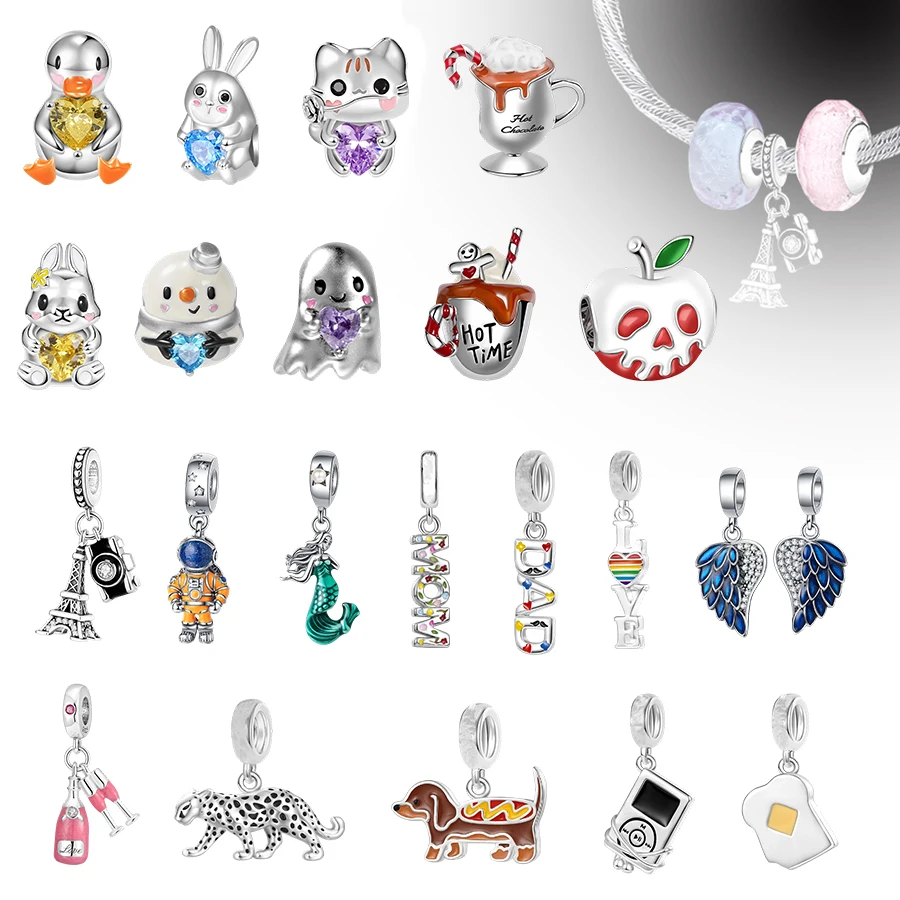 

New Animal Hug Heart, Eiffel Tower, Astronaut, Mermaid,Chamilia Beads,Compatible With Bracelet Jewelry Gift For Friends/Lovers.