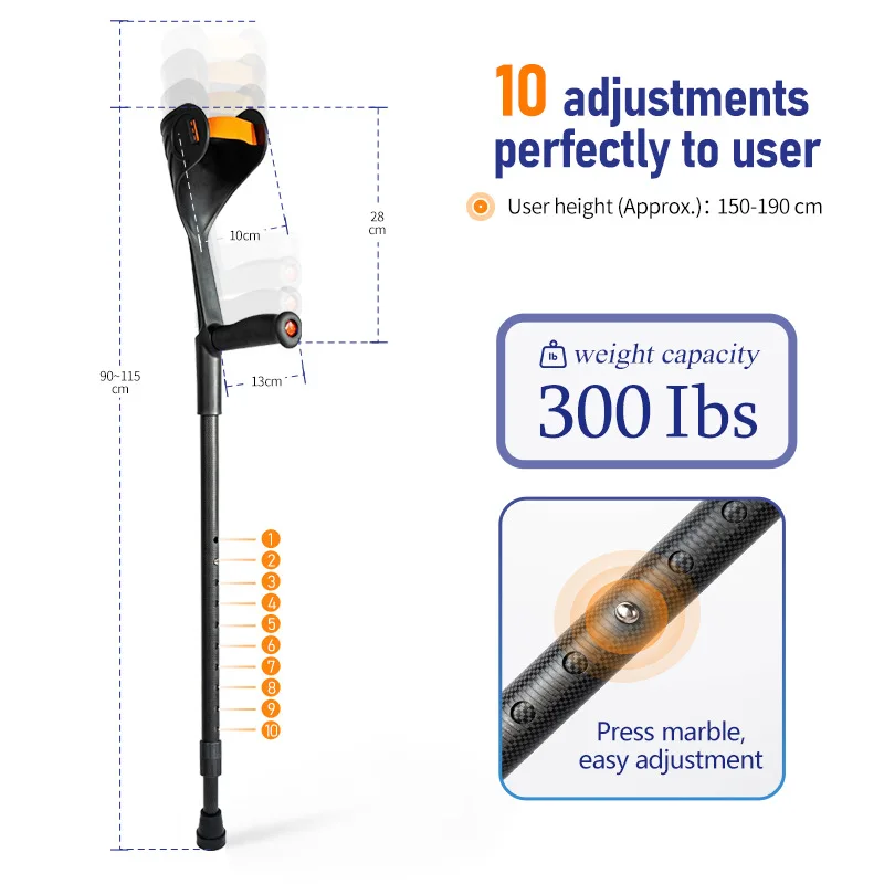 1 pares de muletas plegables de fibra de carbono, capacidad de peso de 100 kg, muletas para antebrazo para personas mayores – Ayuda para la rehabilitación de fracturas