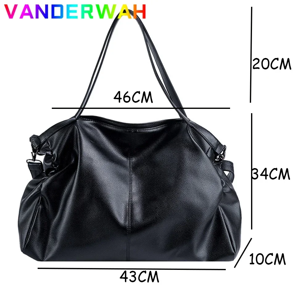 Big Black Shoulder Bags for Women Large Hobo Shopper Sac Solid Color Quality Soft Leather Crossbody Handbag Lady Travel Tote Bag image 6