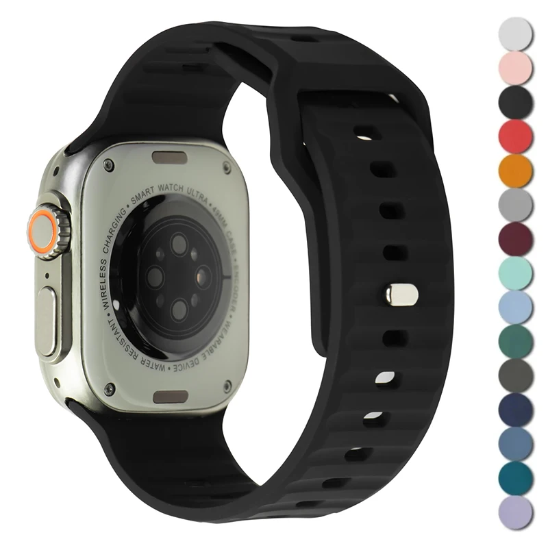 Silicone Sports Strap for Apple Watch Band Ultra 2 49mm 44mm 45mm 42mm Bracelet for Iwatch Series 9 8 7 6 SE 5 4 Accessories