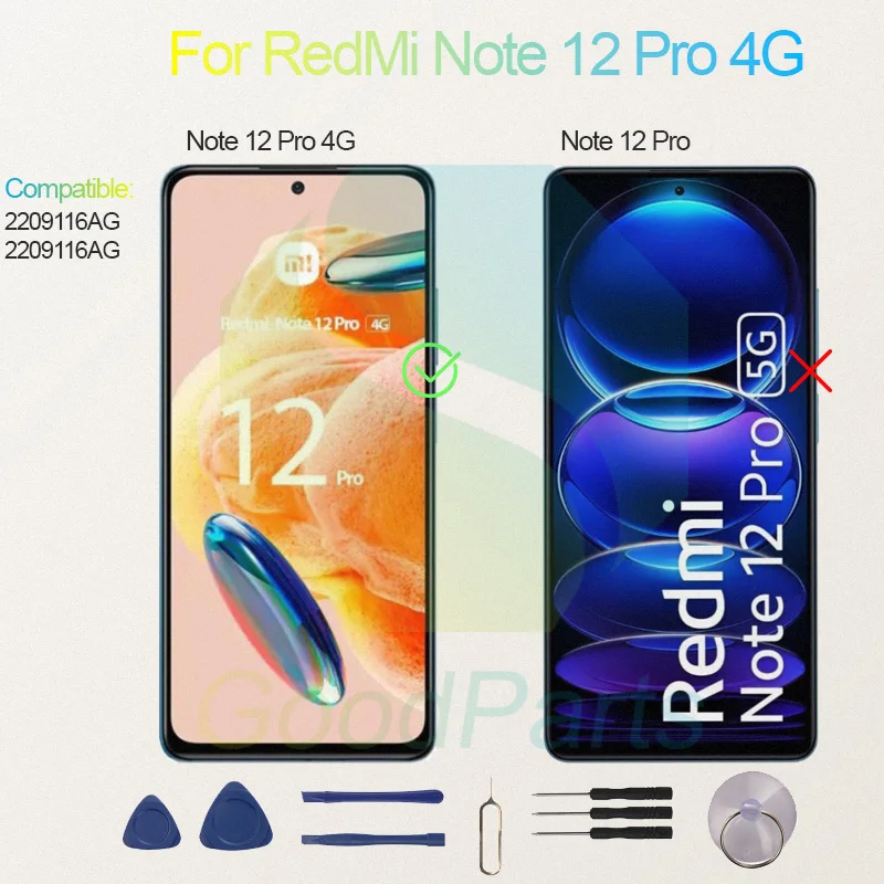Test Before Ship For RedMi Note 12 Pro 4G Display Touch Screen Digitizer Panel Assembly Lcd Screen 2209116AG Note 12 Pro 4G Scre