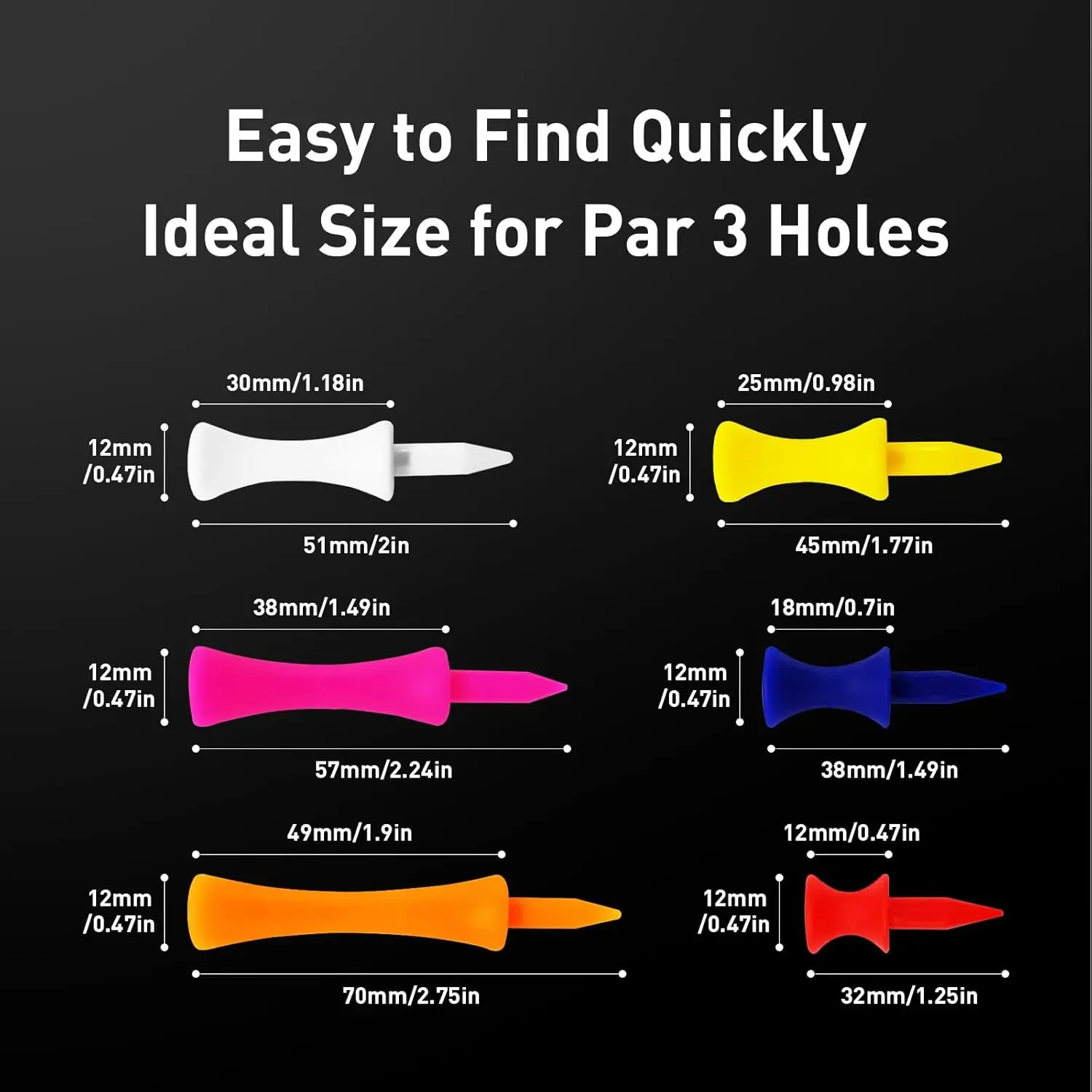 プラスチック製ゴルフキャッスルティー、ステップダウン、壊れない、混合または同じ高さ、50個入り、2 3/4インチ、2 1/4インチ、2インチ、1 3/4インチ、1 1/2インチの長さ