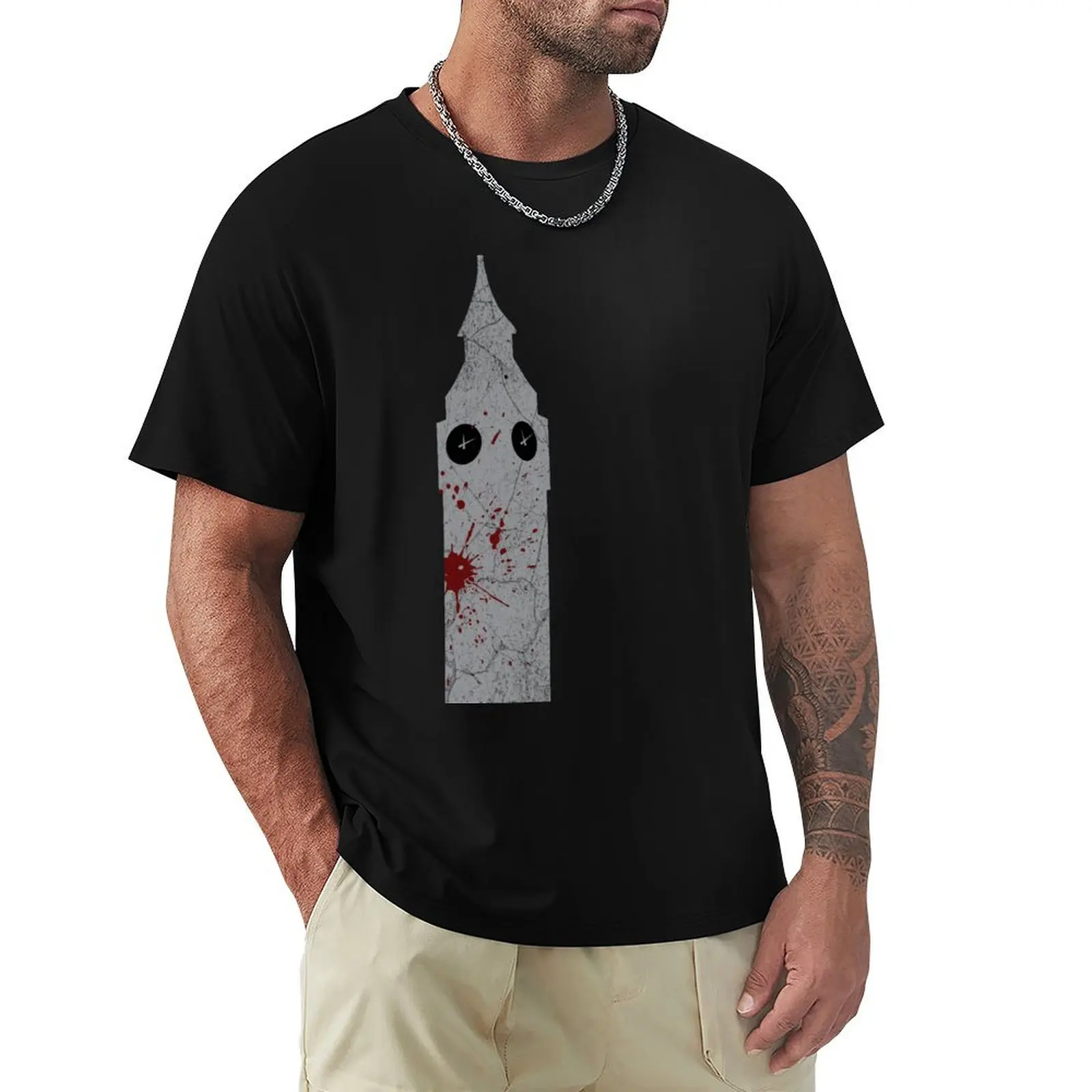 Blood Spattered Clocktower (grey) T-Shirt t shirt for man T-Shirt