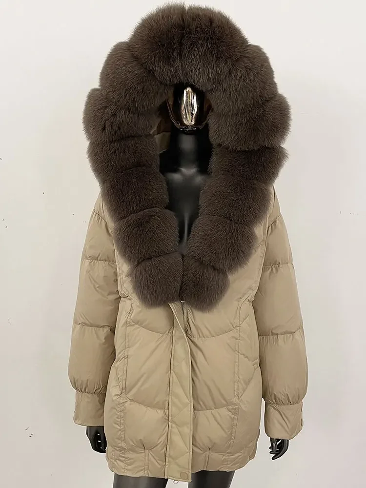 MENINA 2024 Nieuwe Verdikte en Warme 90% Witte Eend Donsjack voor Vrouwen Winter Mode Oversized Vos Bontjas Donsjack