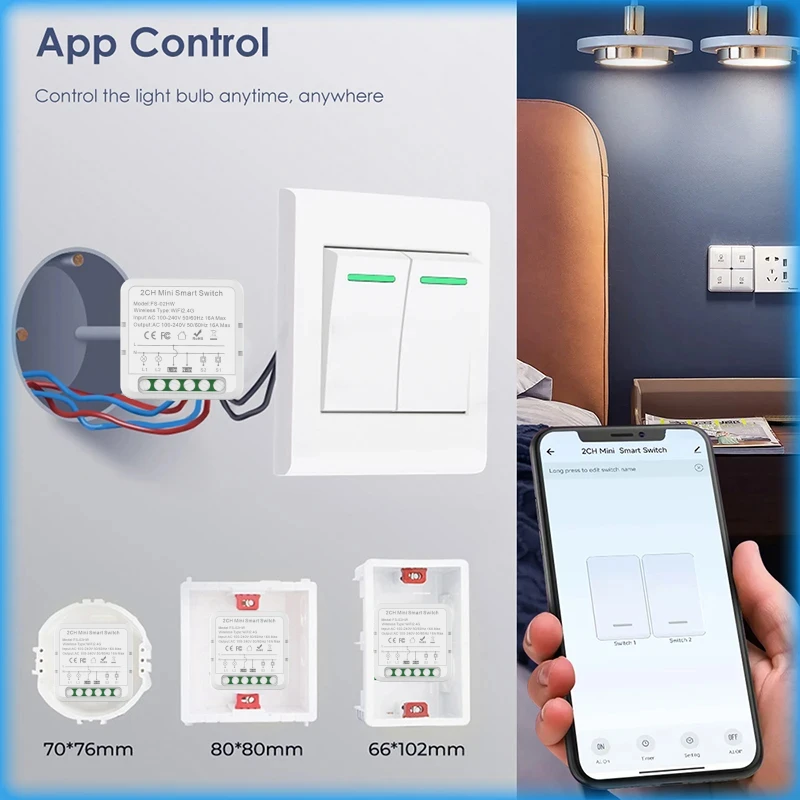 2 Gang Tuya WiFi Smart Switch Module 16A DIY Automation Breaker 2 Way Control Funciona com Alexa Google Home Alice Smart Life APP