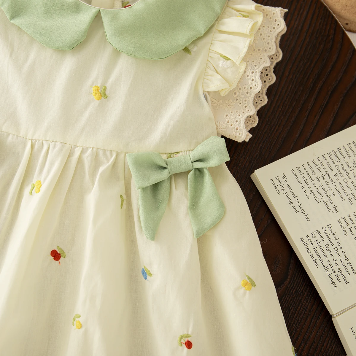(0-4 Year Old Baby Girl Dress) Summer New Green Bow Children'S Floral Clothes image 5