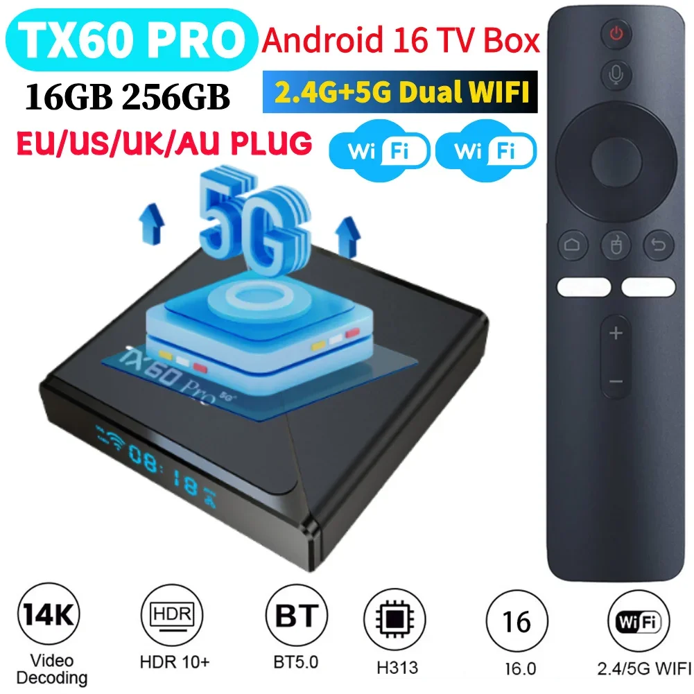 

Android 16 Smart TV Box Allwinner H313 Quad Core 14K 2.4G&5G Dual WiFi 6 Media Player Set Top Box Digital Voice Remote 16G 256G