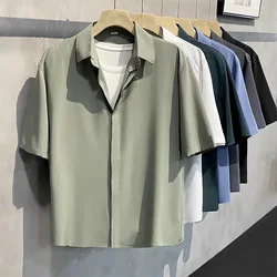 Summer Men's Anti-wrinkle Solid Color Short-sleeved Shirt Office Casual Loose Button Pocket Fashion Shirt Men's Clothing Tops