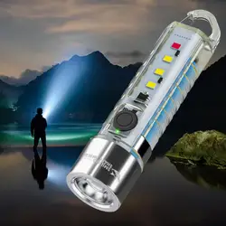 Mini Torch Light Portable LED Camping Lamp USB Charging Pocket Keychain Flashlight 6 Modes Outdoor Hiking Waterproof Flashlights