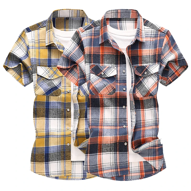 Casual Plaid Shirts Men New Summer Men's Casual Short Sleeve Classic Checkered Shirts Fashion Chemise Homme Men Dress Shirts 7XL