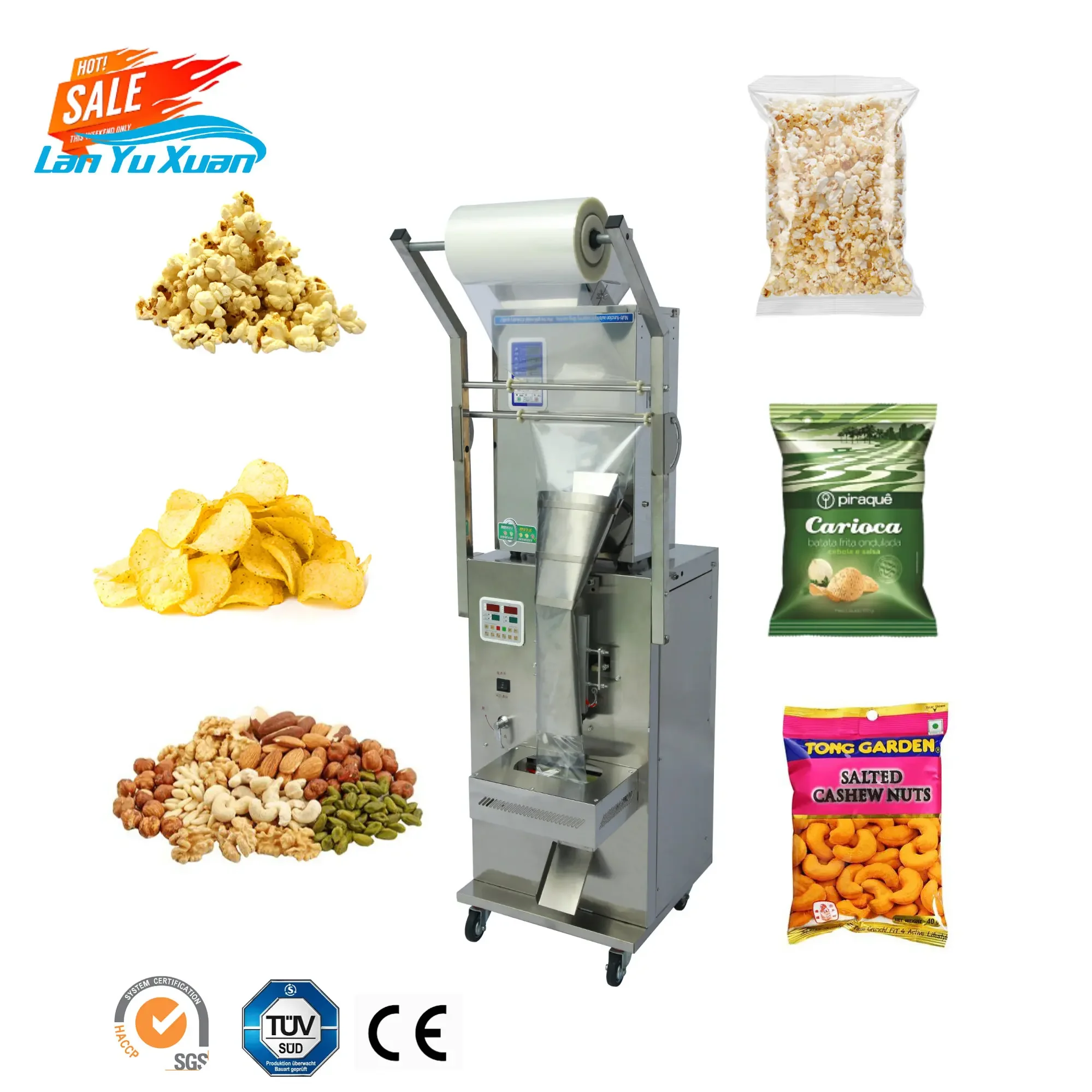 Automatic Multifunctional Vertical 1kg Puffed Snack Rice Grain Nuts Popcorn Potato Chips Nitrogen Packaging Packing Machine