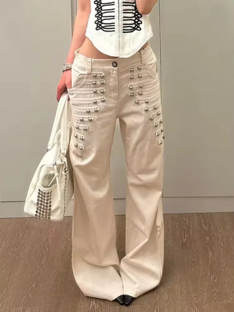 Retro American Metal Buckle Design Casual Loose Women's Jeans Y2k Harajuku Hot Girl New Autumn Gothic Fashion Denim Jeans