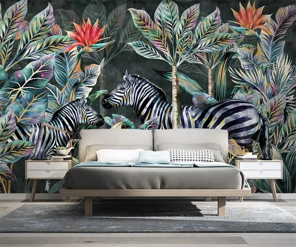 Customized size large 3D wallpaper with hand-painted plant jungle palm leaf background mural for home decoration 3d wallpaper