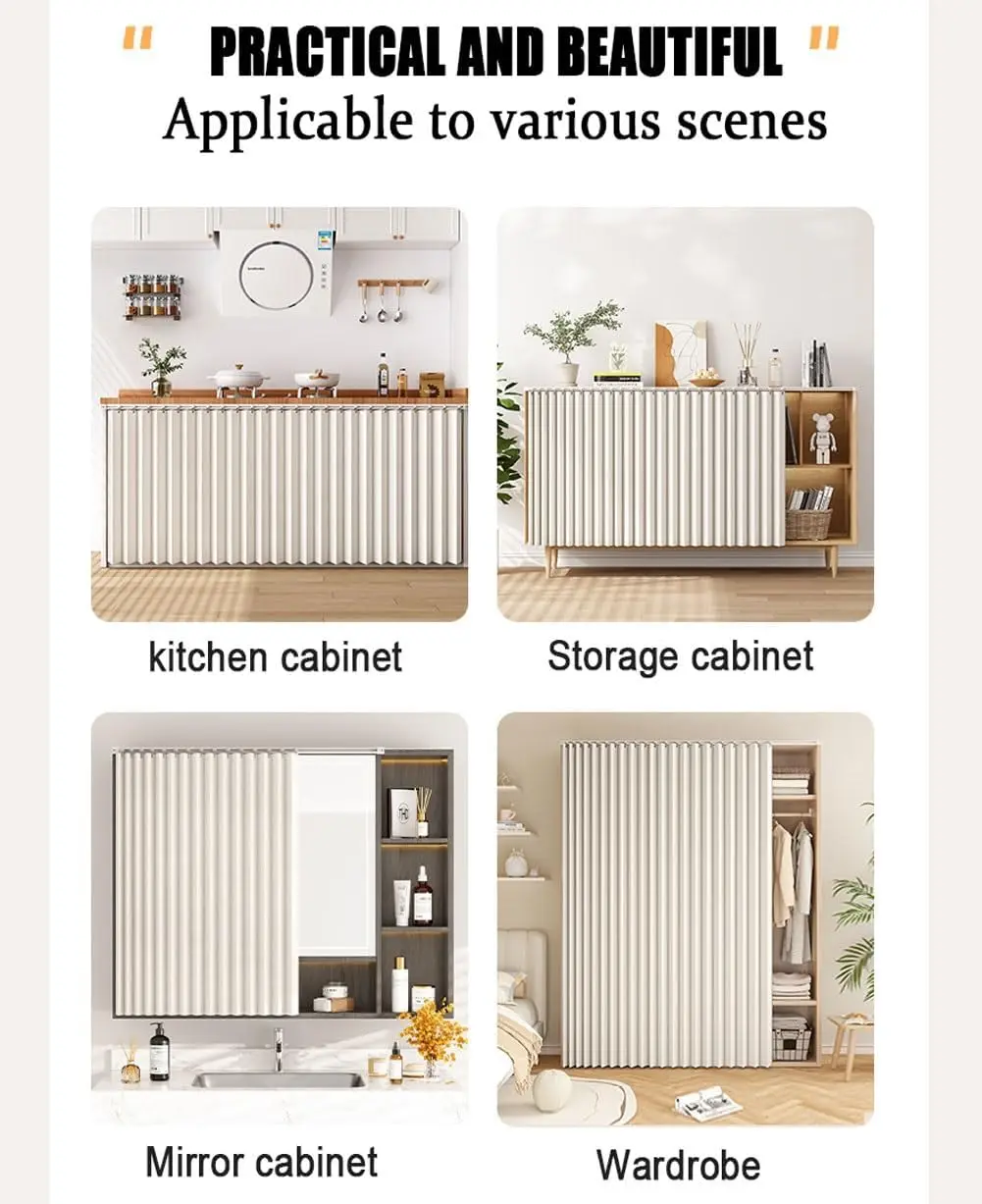 Highdi Rideau Armoire Cuisine Court Vert Clair 100x140 Cm - Cache-Poussière Auto-Adhésif Sans Perçage