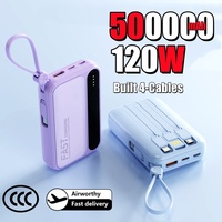 500000mAh Power Bank Large Capacity 4 In1 Cables Intelligent Digital Display Light Portable Powerbank For iPhone Huawei Samsung