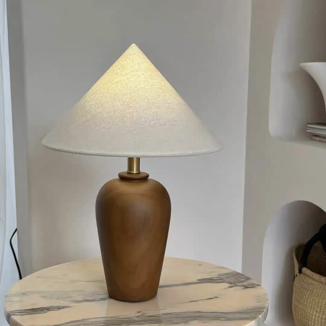 High Quality Fabric Desk Lamp with Antique Wabi Sabi Style for Bedroom and Living Room Atmosphere Home Decor Made of Solid Wood