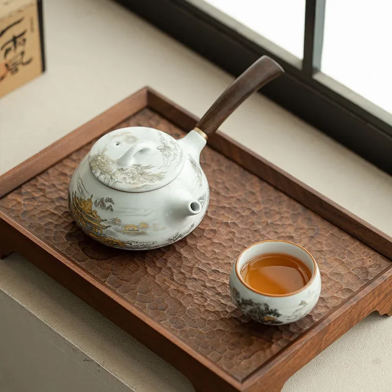 Ru Kiln Jinshan Water Side Pot Household Ceramic Teapot New Chinese High-end Kung Fu Tea Tray Washing Filter Component Tea Ware