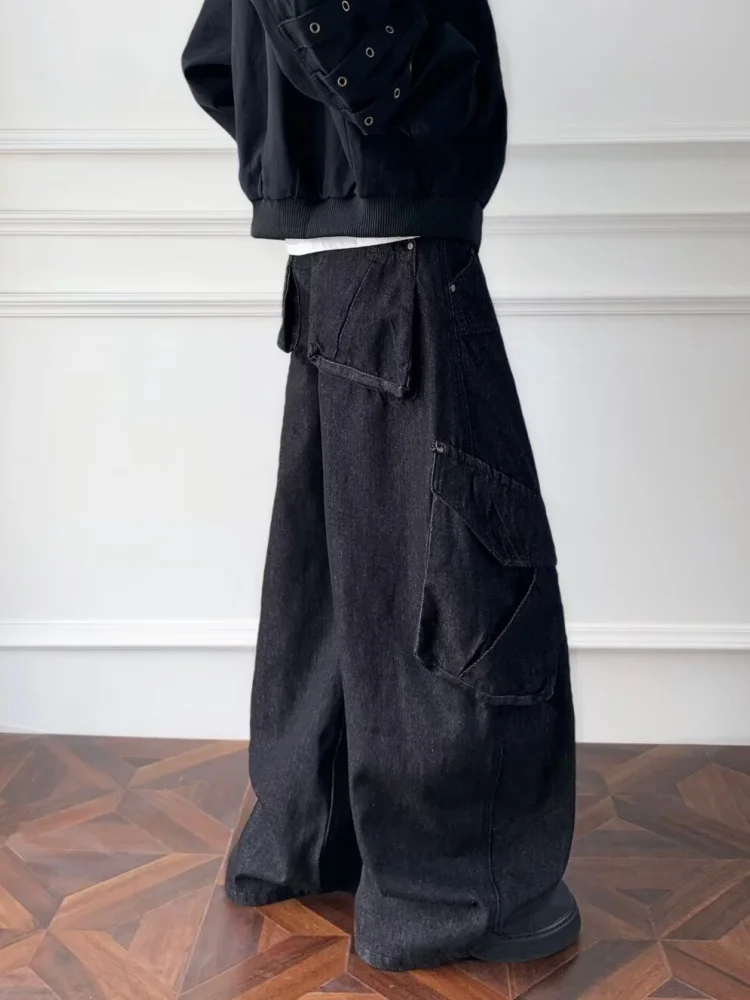 2025, japanische Y2K-Streetwear, schwarze Baggy-Cargo-Jeans, Hose für Herren, Kleidung, weites Bein, gerade Baumwolle, lange Hose, Moda Hombre – Detail 11