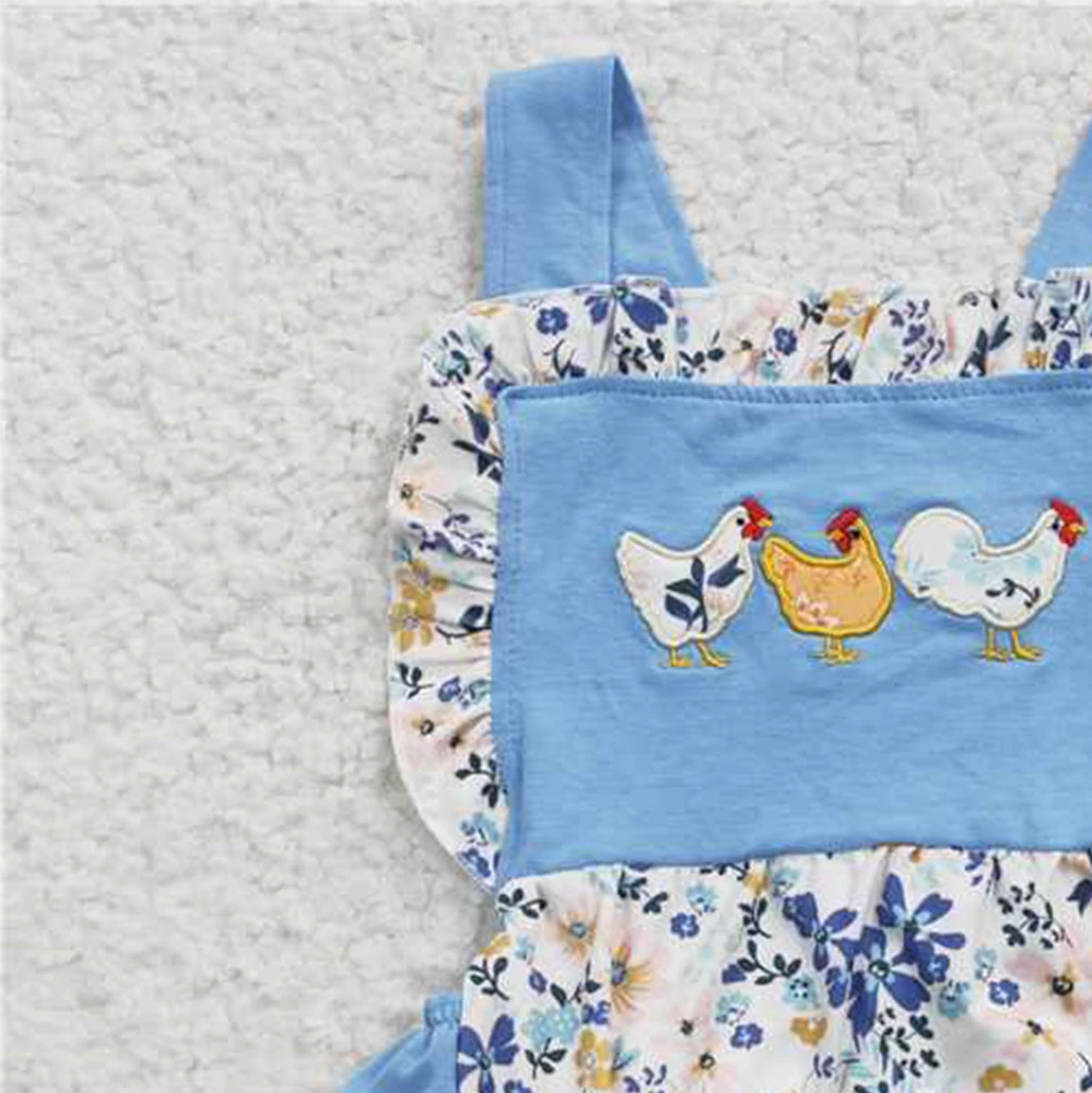 SR0285 Barboteuse d'été à volants pour bébés filles, barboteuse à bulles de poulet
