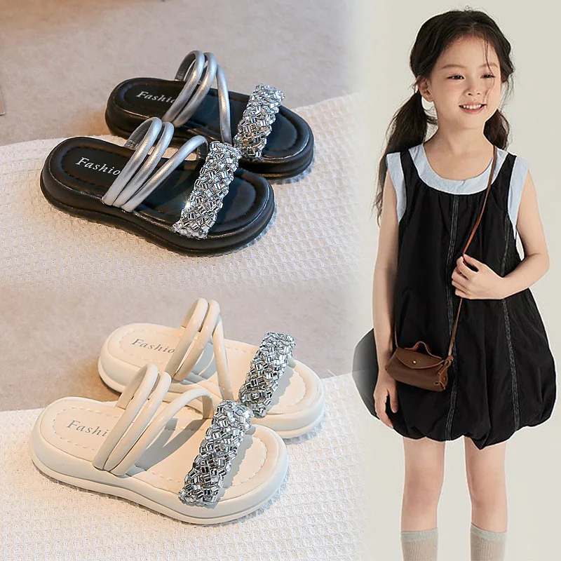 

Летние сандалии на платформе для девочек 2026, сандалии на плоской подошве с одним ремешком для улицы и пляжа, уникальные милые тапочки для малышей