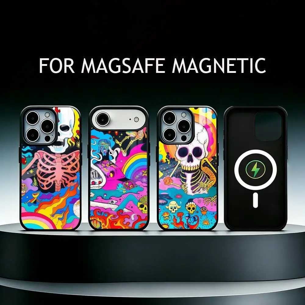 Psychedelic Skeleton Party Phone Case For iPhone17,16,15,14,13,12,11 Plus,Pro Max Magnetic For Magsafe Wireless Charging