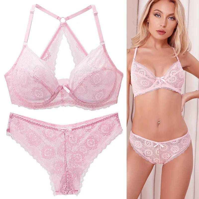 

New Sexy Lace Bra Sets 6 Colors Women Floral Transparent Push Up Underwire Underwear Panties Fashion BCDE Cup Plus Size Lingerie