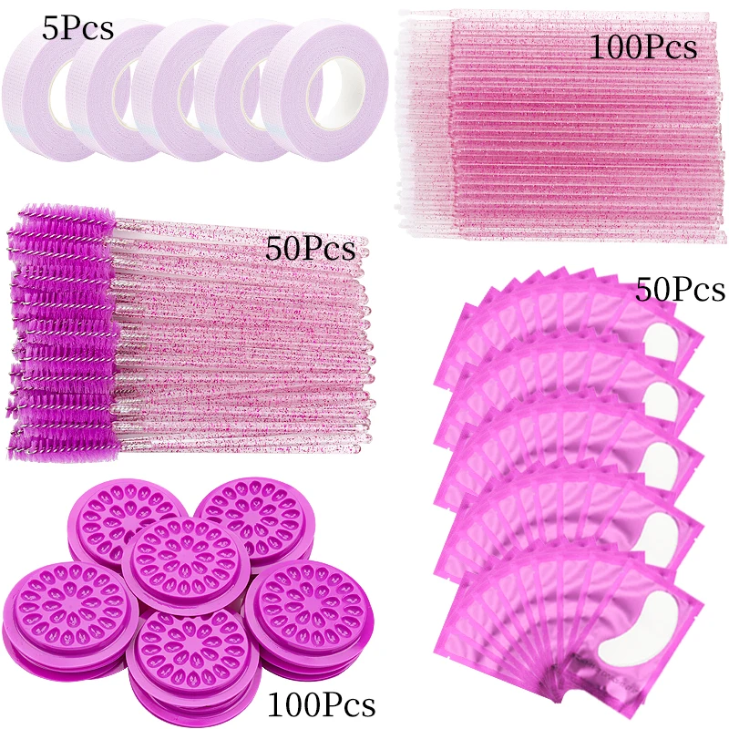 Kit de Fournitures d'Extension de Cils, Microbrosse, Ruban, Support de Colle, Patch pour les Yeux, Baguettes de Mascara de Poulet, Outil d'Applicateur