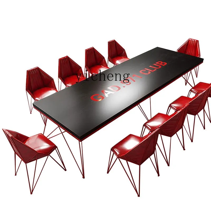 

Zws Conference Tables and Chairs Combination Bar Cafe Solid Wood Long Table home decoration accessories