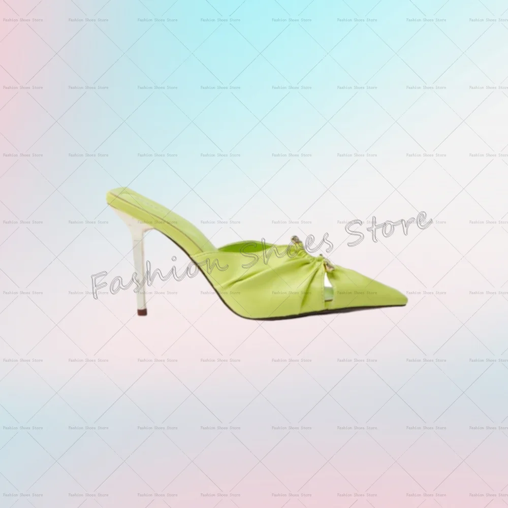 

Green Pointed Toe Pleated Slippers Matte Leather Women Shoes Stilettos High Heels Party Banquet Dating 2025 Zapatos Para Mujere
