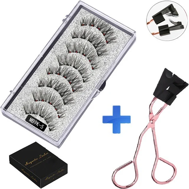 Natural Slim False Eyelashes Set with Plastic Black Stem - Fiber Lashes & Eyelash Clip (MB1K-5 to MB17K-5 Series)