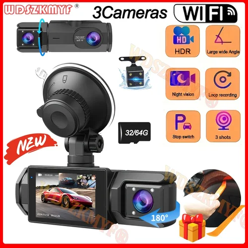 Cámara de salpicadero WIFI para coche, grabadora de vídeo de 2/3 canales 1080P, caja negra automática, cámara de visión trasera DVR para coche, accesorio para coche camara grabación para coche，cámara trasera coche