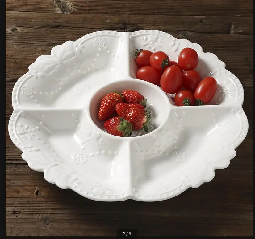 Ceramic Dried Fruit Plate Dinner Plates 5 Grids Snack Tray Dessert Dim Sum Dish Refreshment Candy Trays