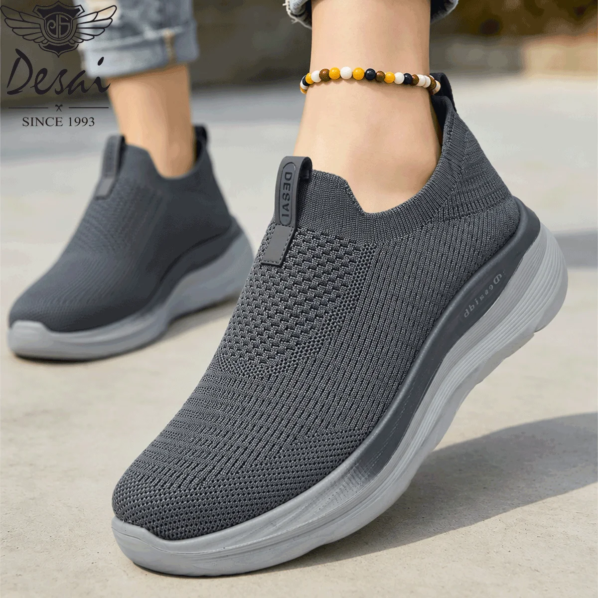 Desai Men's Wide Width Knit Slip-on Sneakers Sock Shoes Lightweight Comfort Walking Daily