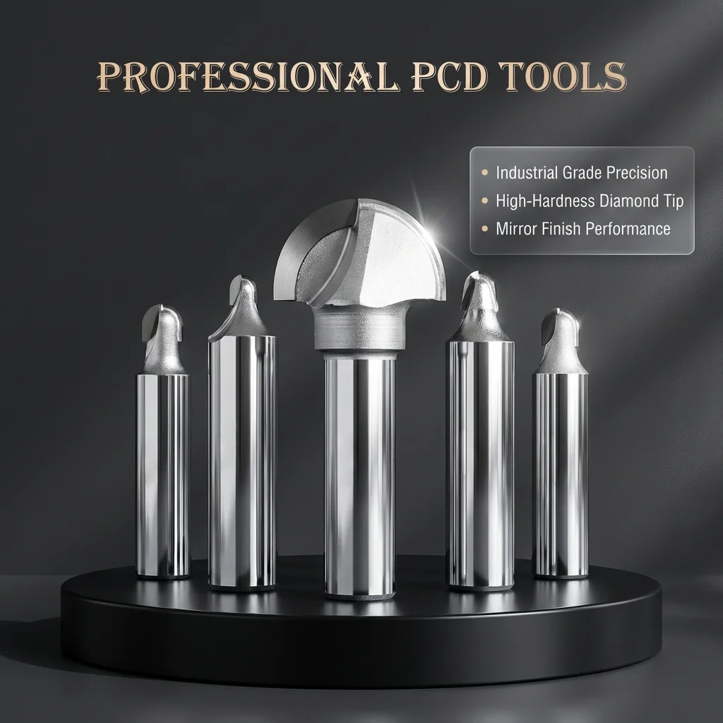 

1/2 1/4 Shank 2/3 Flute PCD Diamond Round Bottom Milling Cutter Set Woodworking Tool CNC Router Bit Engraving Carving Craft Line