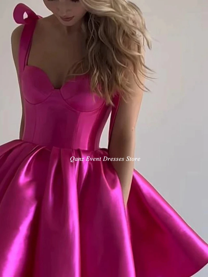 Qanz Short Evening Dresses Prom Gowns Sweetheart Detachable Straps With Bow Customized Mini Club Party Dresses Vestidos De Gala