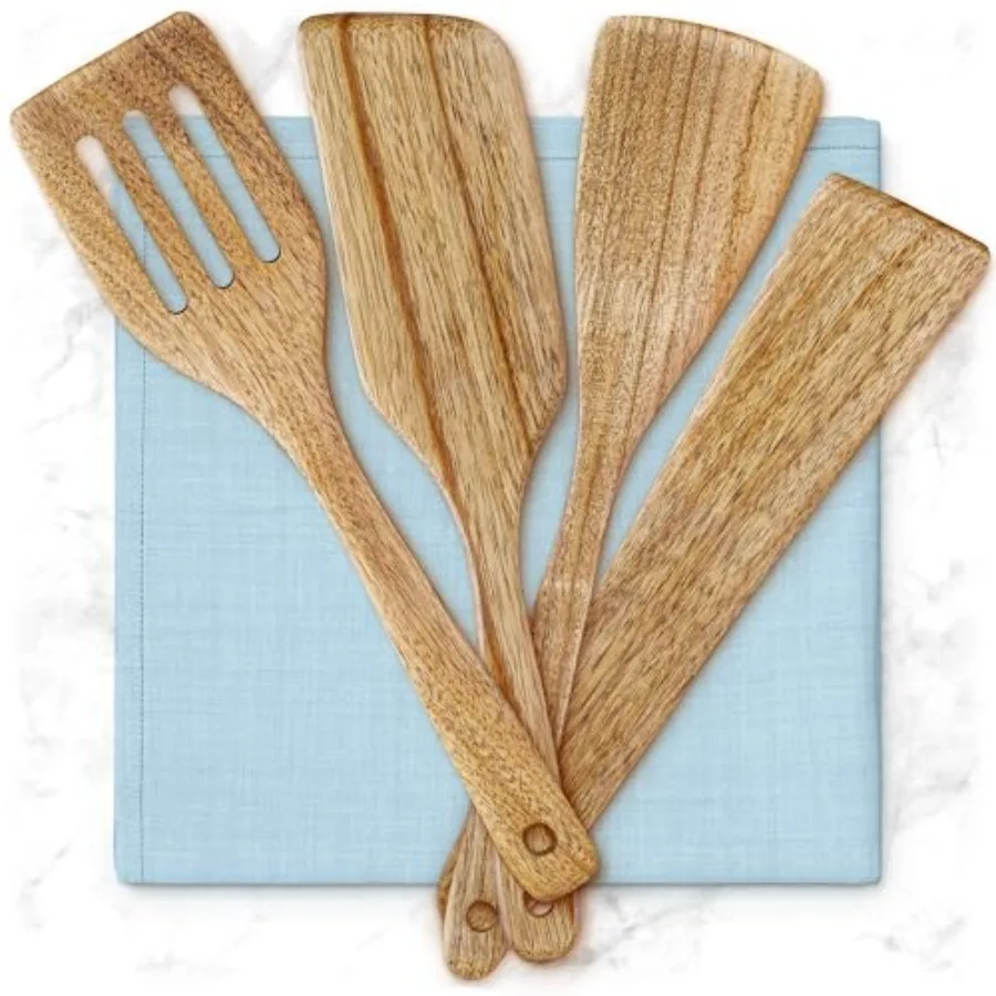 

Wood Spatulas - 4 Piece - Wooden Cng Spatula Set - Acacia Wood Utensils for Kitchen Use - Safe for Nonstick Cookware and Cast I
