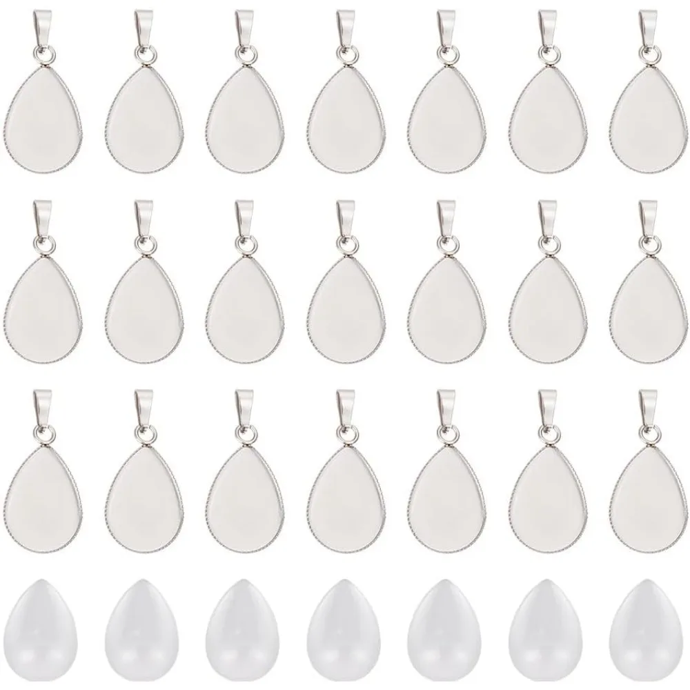 

30 комплектов каплевидного кулона с кабошоном из нержавеющей стали 304, заготовки из кабошона, наборы подвесок с рамкой, 17,5x13 мм, заготовки подноса, подвеска со стеклом