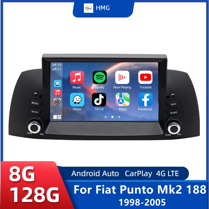 HMG Android Radio For Fiat Punto Mk2 188 1998-2005 Multimedia Player Android Auto Carplay 2Din Wifi GPS Navigation Autoradio
