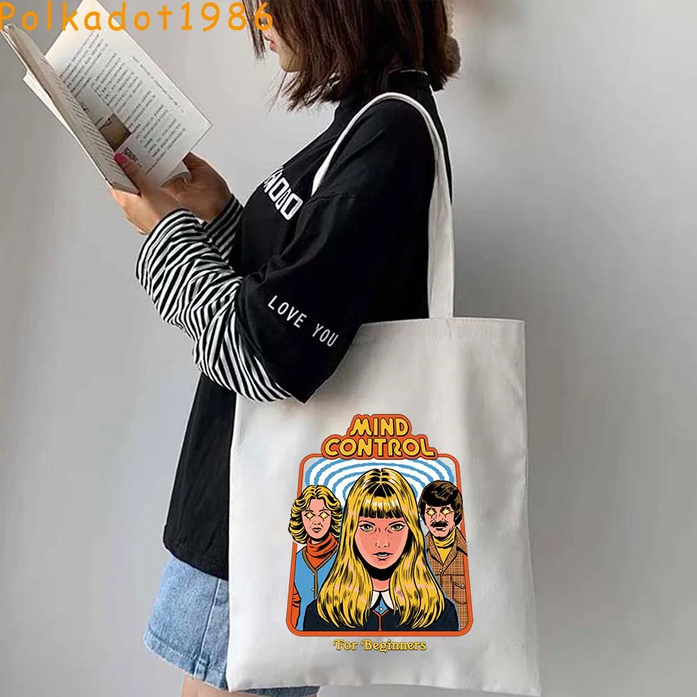 البقاء إيجابيا لا تتحدث مع الغرباء أشباح الهالوين التحكم في العقل جيني أصدقاء جديد قماش حقائب اليد المتسوق حقائب اليد القطنية