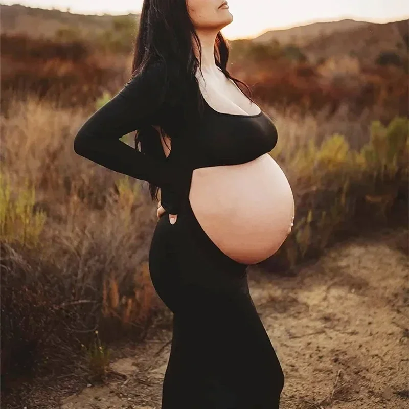 New Maternity Dresses For Photo Shoot Black Long Sleeve Backless Pregnancy Maxi Dress Wedding Party Photography Pregnant Clothes