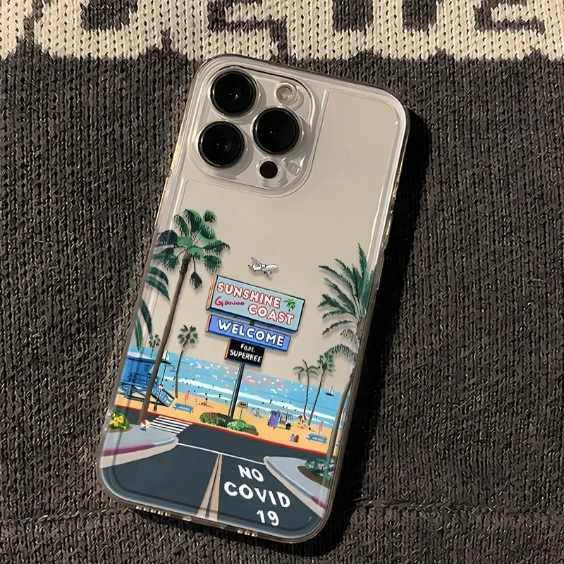 Sunshine Coast Beach Sign Simplicity For iPhone Case 16 15 14 13 12 11 Pro XR XS Max 7 8 Plus Shockproof Soft Phone Ins Cover