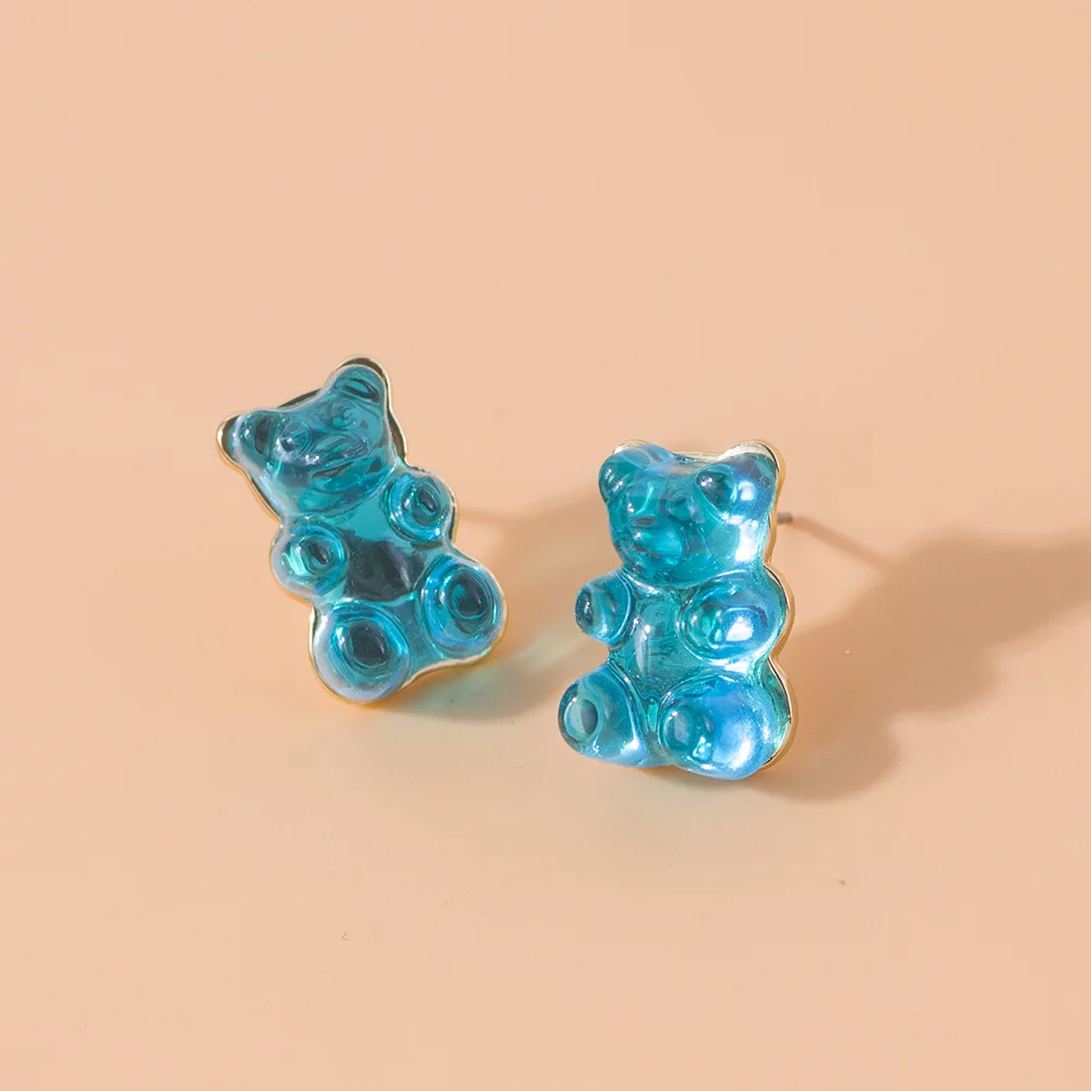 2022 Cartoon Creative Resin Bear Stud Earrings Women Cute Mini Colorful Ear Jewelry Earrings Girls Gifts Wholesale image 3