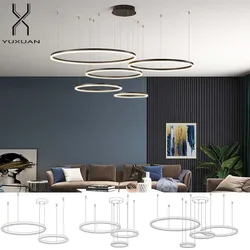 Modern Led Pendant Light Hanging Lamp Gold Black White Coffee Rings Nordic Chandeliers for Art Creative Design Luxury Home Decor