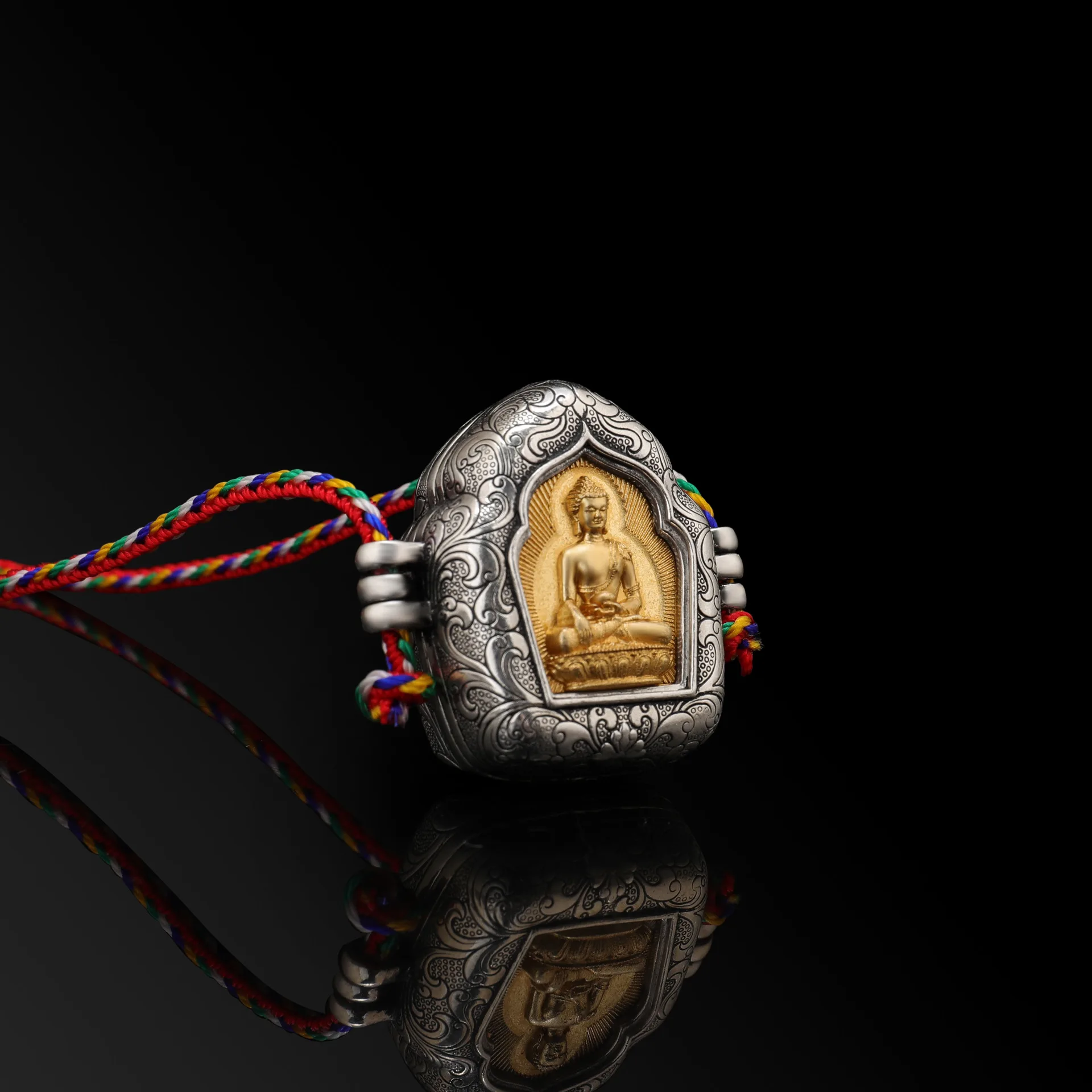 Tibetan Shakyamuni Buddha's Black Box, White Copper and Tibetan Silver Box, Containing Items, Pendant, Necklace, Pendant
