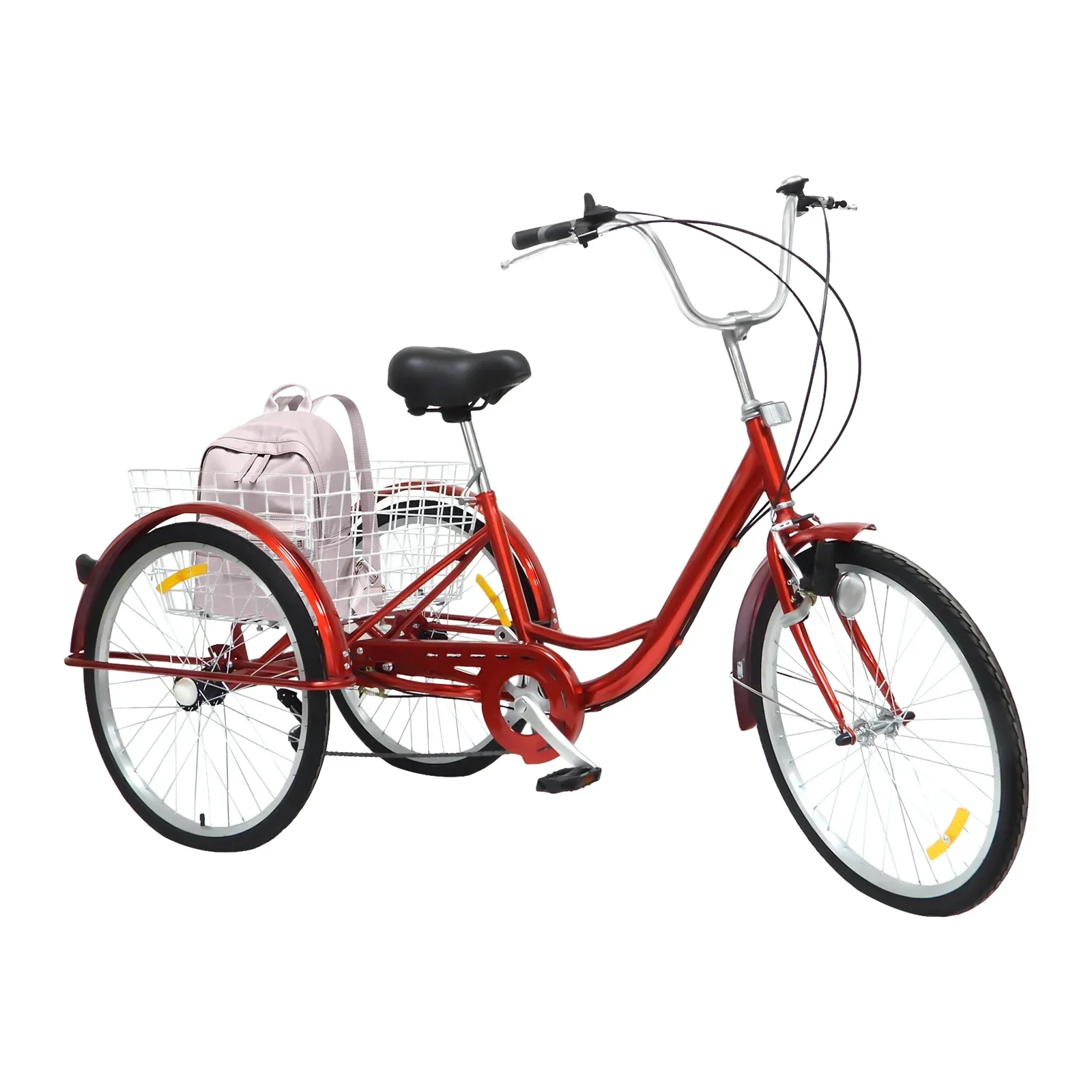 24 inch rode driewieler met licht 6 versnellingen snelheden koolstofstaal staal rubber volwassen driewieler voor picknick winkelen rit - afbeelding 1