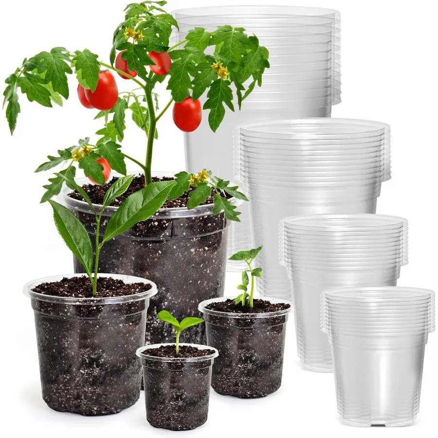

36 Packs 6.7 5 4 3.5 Inch Reinforced Clear Nursery Pots with Drainage Hole Transparent Variety Pack Plastic Plant Pot Seedling